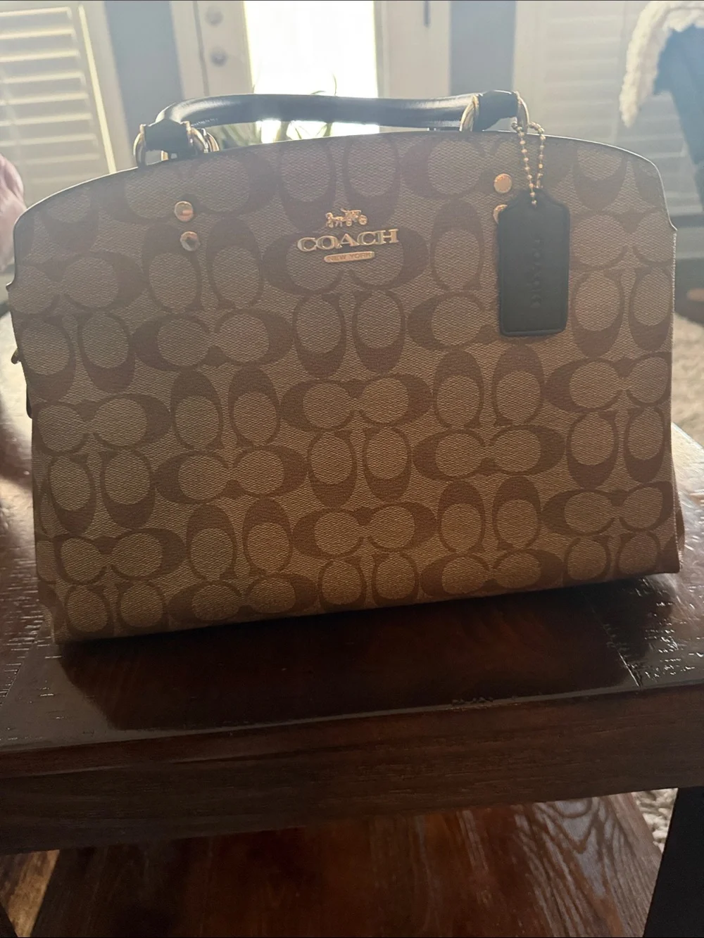 Coach Brown Logo Dome Satchel with Black Trim